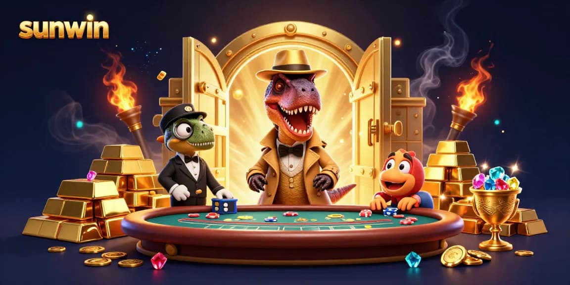Experience the thrill of sunwin gaming with dynamic 3D characters in a vibrant casino setting.