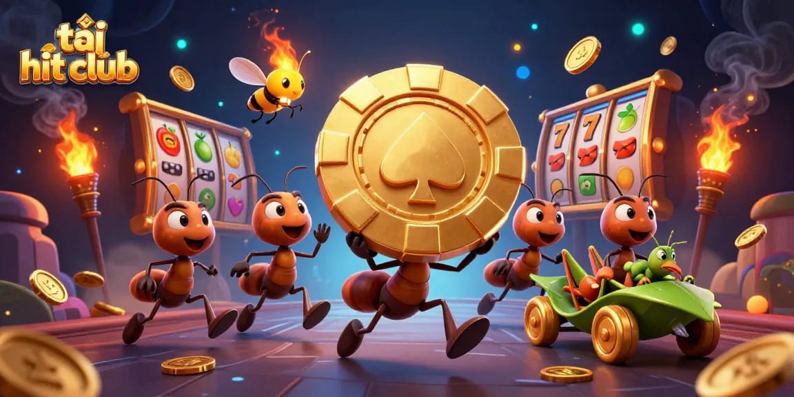 Experience thrilling gameplay at tải hit club with 3D cartoon characters engaging in a vibrant casino heist.