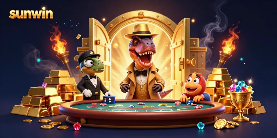 Experience the thrill of sunwin gaming with dynamic 3D characters in a vibrant casino setting.