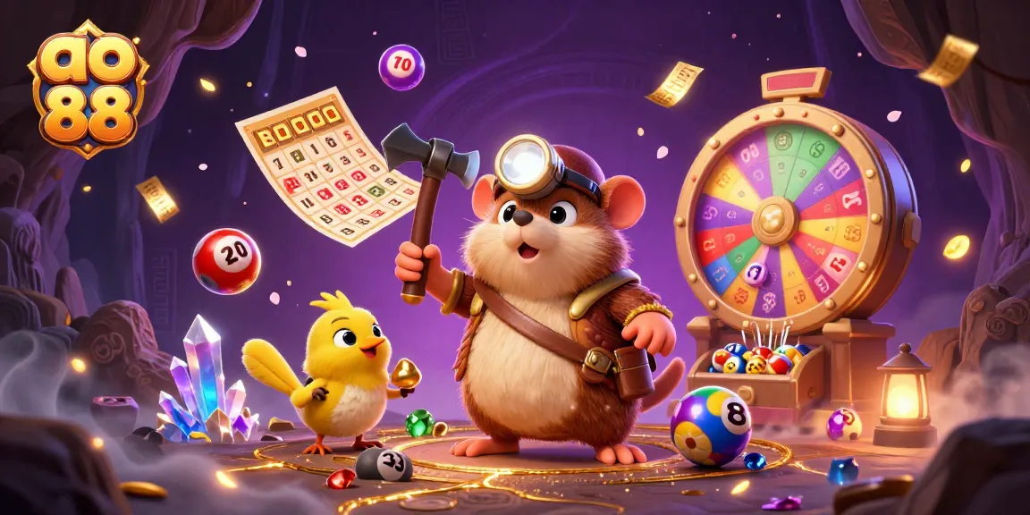 Join the treasure hunter mole as he explores gold in the ao 88 cave, filled with vibrant gambling elements.