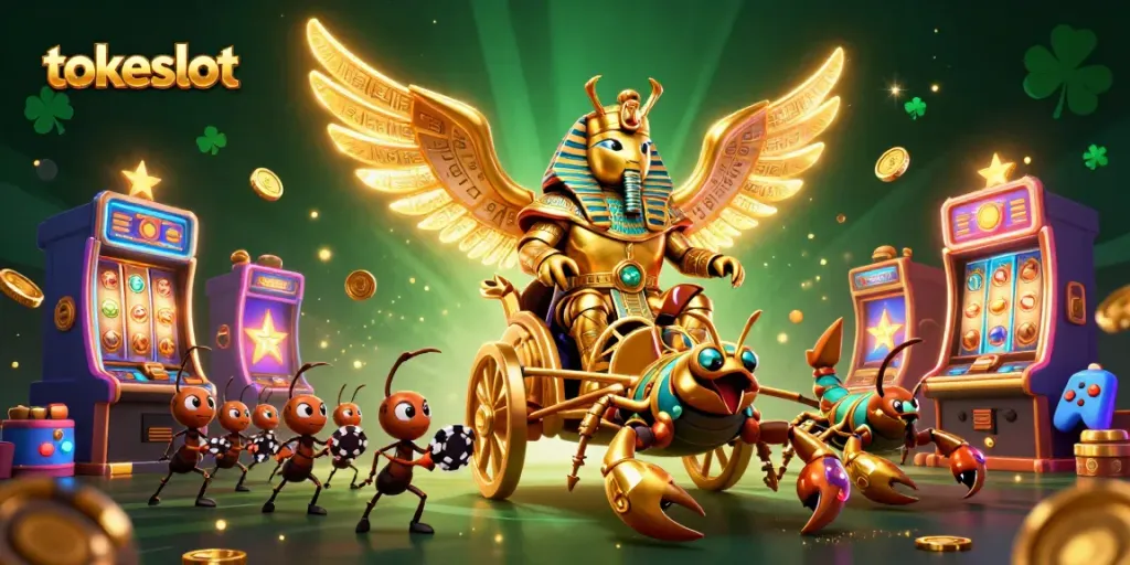 Mainkan tokeslot dengan ilustrasi 3D menarik, menampilkan karakter dan mesin slot.