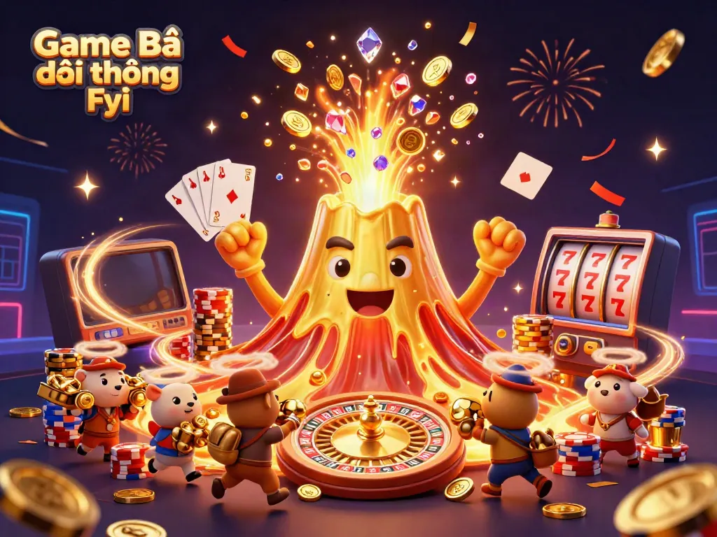 Engage in thrilling gaming with the Game Bài Đổi Thưởng Fyi illustration showcasing vibrant casino elements and vibrant treasures.