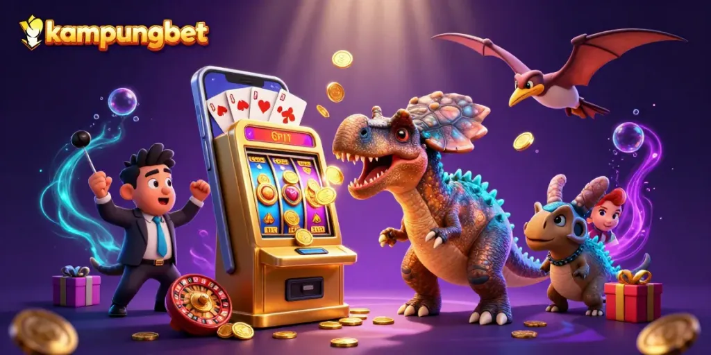 Kampungbet players jackpot with a pachycephalosaurus in a thrilling casino scene.