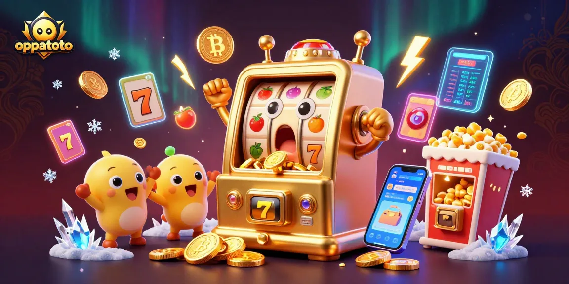 Experience a jackpot frenzy at oppatoto with a golden slot machine celebrating wins amid coins and vibrant graphics.
