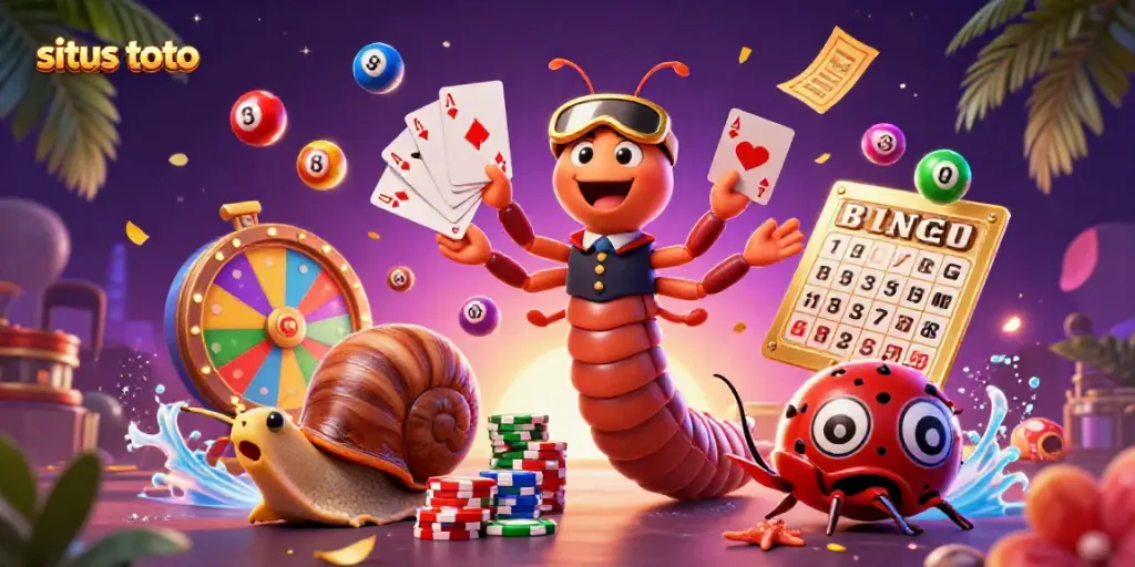 Merayakan kemenangan di situs toto dengan dealer unik dan bola lotere berwarna-warni.