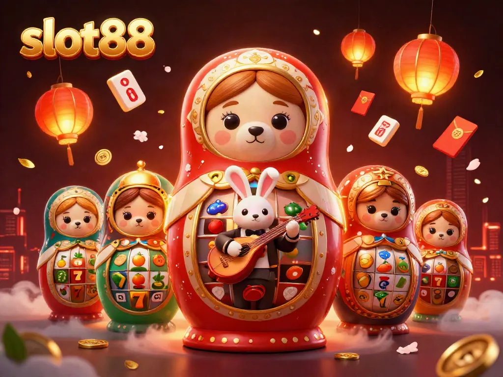 Experience winning thrills with slot88's adventures in a vibrant gambling scene filled with lucky symbols and vibrant characters.
