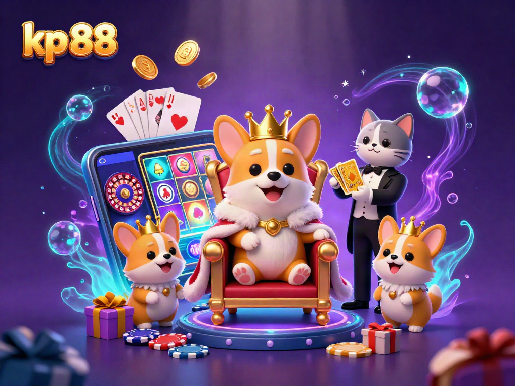 Experience thrilling casino adventures with kp 88 in a vibrant 3D cartoon scene featuring royal gaming elements.
