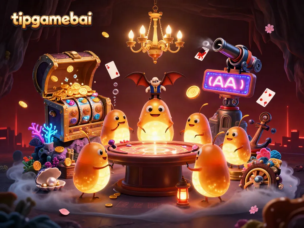 Immerse yourself in tipgamebai's vibrant cave casino, illuminated by glowworms and featuring rich gaming elements.
