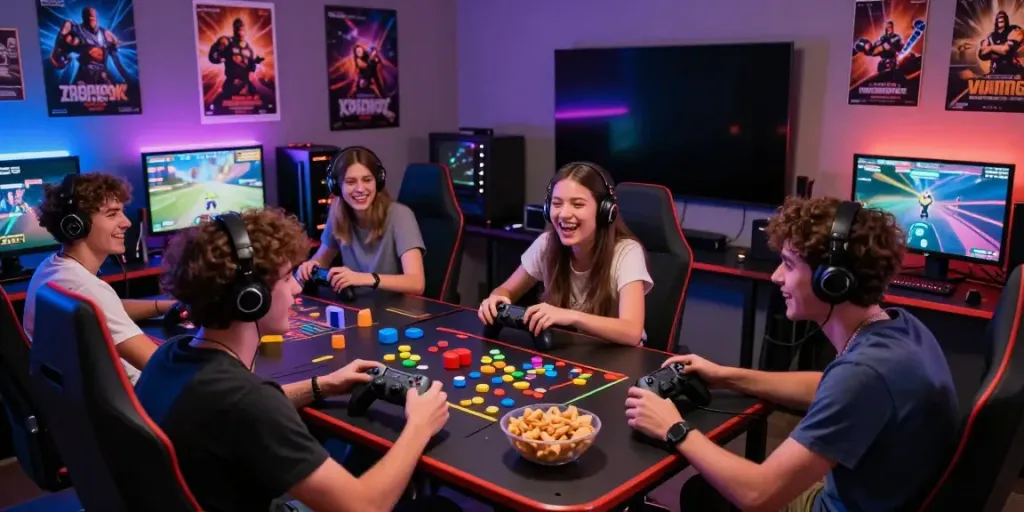 Friends enjoying an unsurtoto gaming night filled with laughter and excitement.