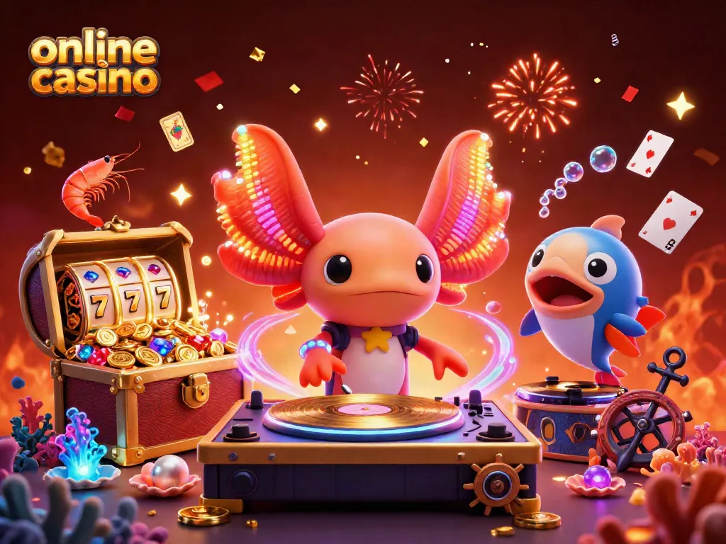 Engaging illustration showcasing online casino gaming with lively characters and elements.
